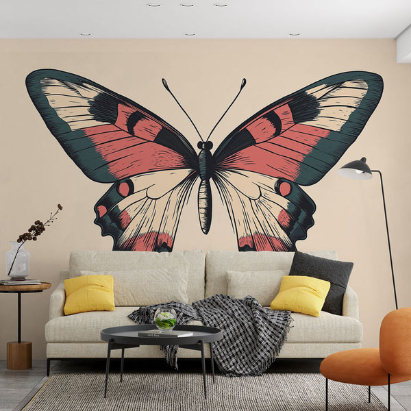 Butterfly Wallpaper | Vintage Colourful Motif on Pale