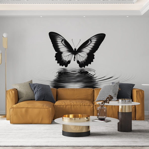 Black Butterfly Wallpaper | Aquatic Reflection Wall Mural
