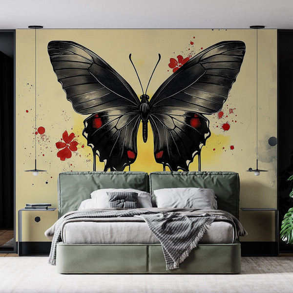 Black Butterfly Wallpaper | Artistic Color Splash Mural