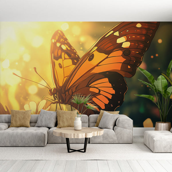 Orange Butterfly Wallpaper | Luminous Background Mural