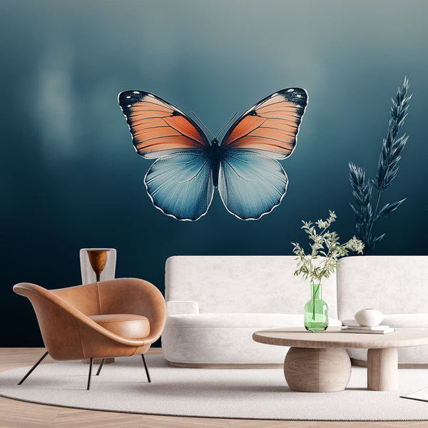 Orange Blue Butterfly Wallpaper | Shaded Background Mural