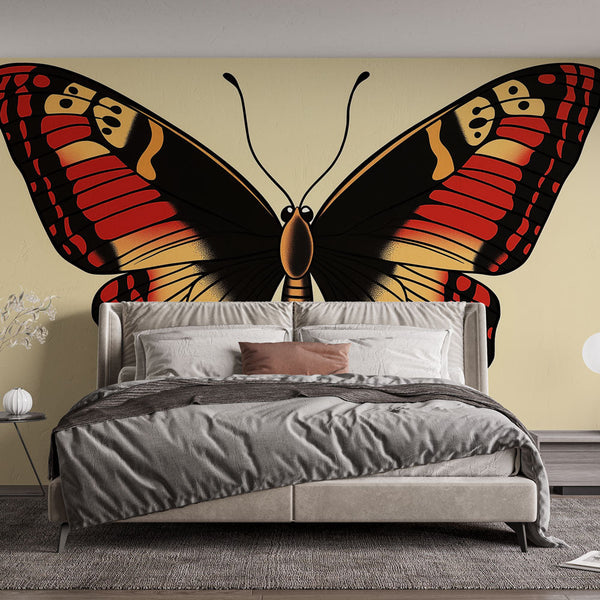Butterfly Wallpaper | Red and Golden Wings on Pale