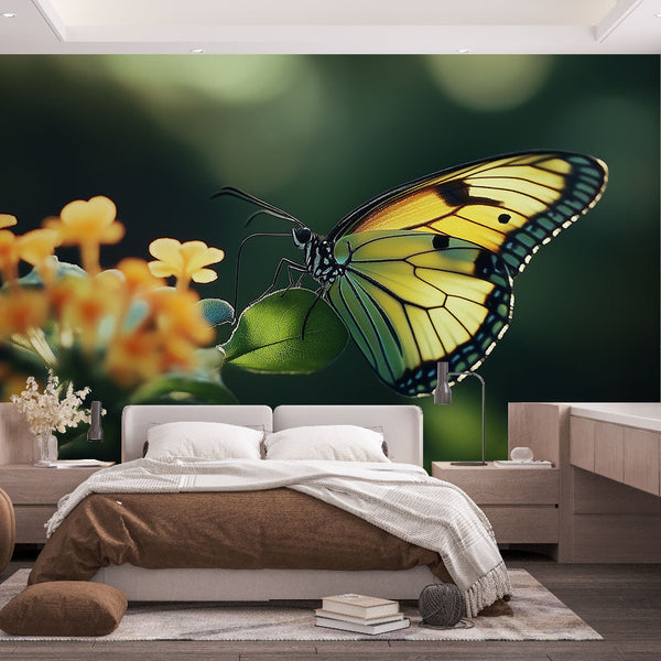 Butterfly Wallpaper | Yellow Orange Wings on Natural Mural