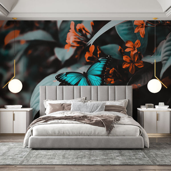 Butterfly Wallpaper | Bright Blue Butterfly Dynamic Florals