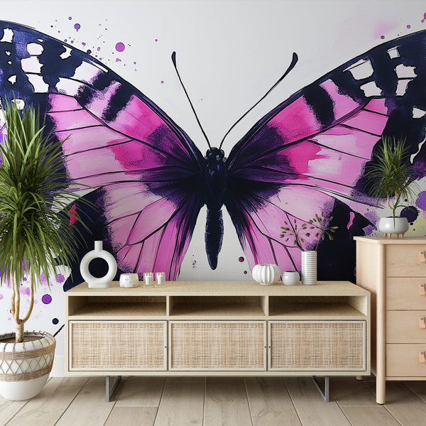 Watercolor Butterfly Wallpaper | Pink Violet Wall Mural