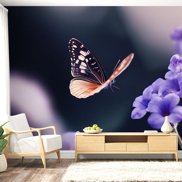 Butterfly Violet Flowers Wallpaper | Delicate Wall Mural