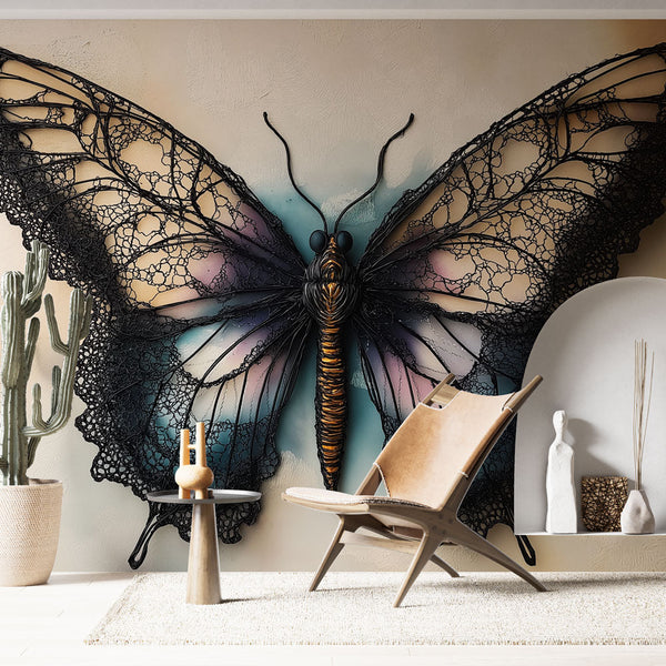 Butterfly Wallpaper | Black Lace Butterfly Pastel Backdrop