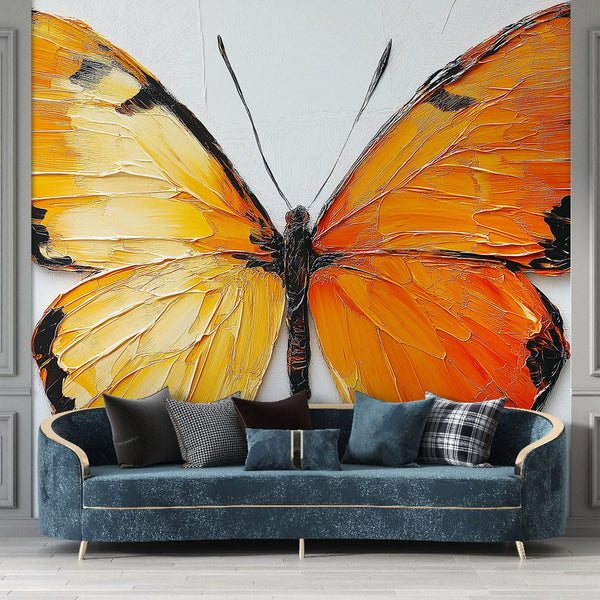 Orange Black Butterfly Wallpaper | 3D Relief Wall Mural