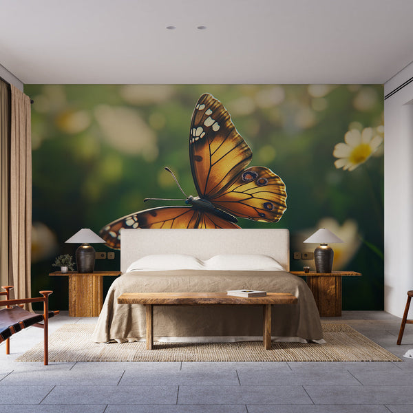 Butterfly wallpaper | Vivid orange butterfly among white blooms