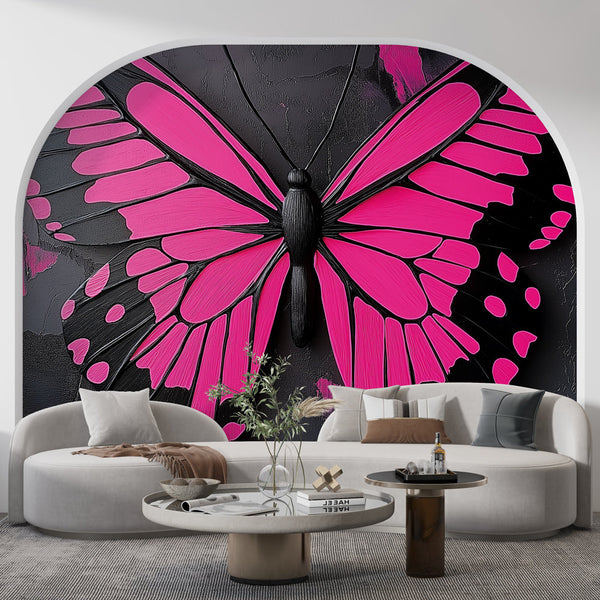 Butterfly wallpaper | Pink and black butterfly on dark textured ground