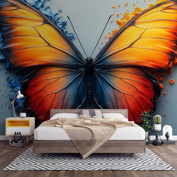 Butterfly Wallpaper | Vibrant Orange Blue Paint Splashes