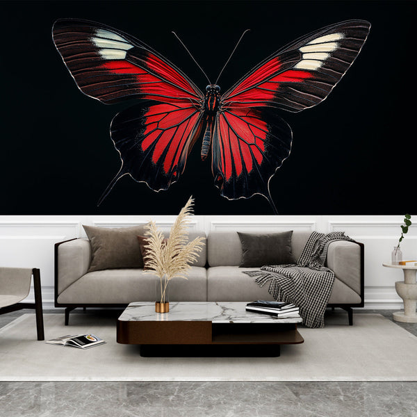 Red Butterfly Wallpaper | Vivid Red Black on Dark Background