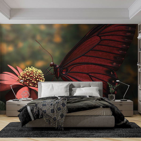 Red Butterfly Wallpaper | Majestic Butterfly on Bright Bloom