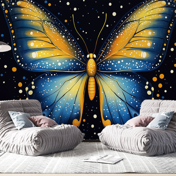 Orange Blue Butterfly Wallpaper | Dotted Wings Mural