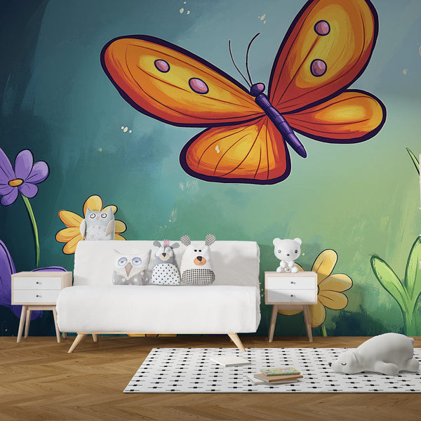 Butterfly Wallpaper | Joyful Orange Insect with Flowers