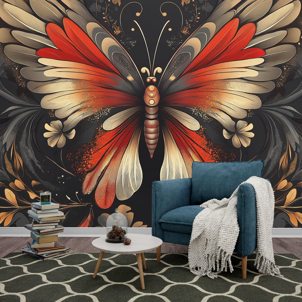 Butterfly Wallpaper | Warm Toned Ornamental Pattern