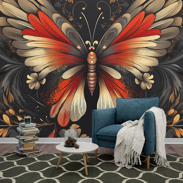 Butterfly Wallpaper | Warm Toned Ornamental Pattern
