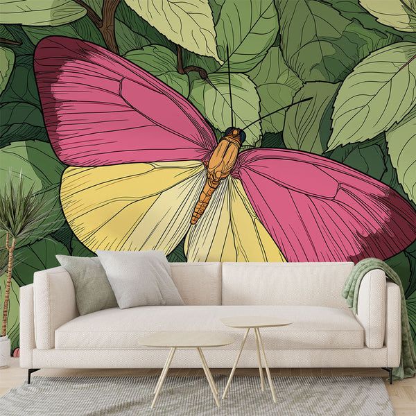 Butterfly Wallpaper | Pink Butterfly on Lush Green Foliage