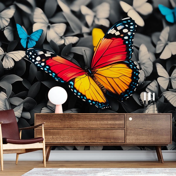 Butterflies Wallpaper | Colourful Butterflies on Monochrome