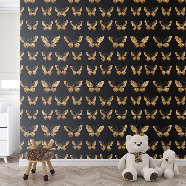 Butterfly Wallpaper | Golden Butterflies on Rich Black
