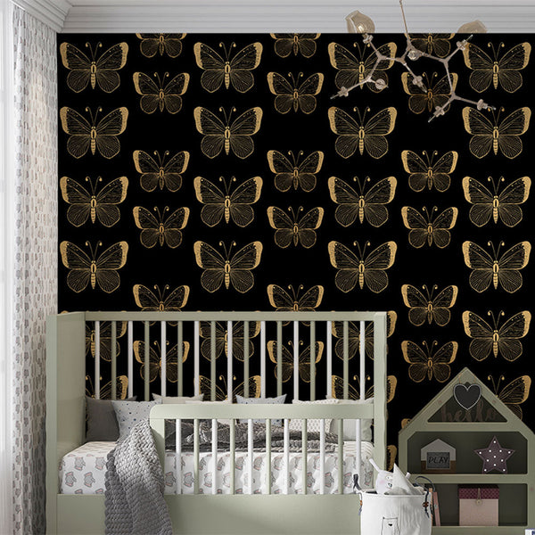 Golden Butterfly Wallpaper | Gilded Wings on Black
