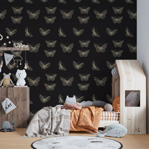 Golden Butterfly Wallpaper | Gilded Wings on Deep Black