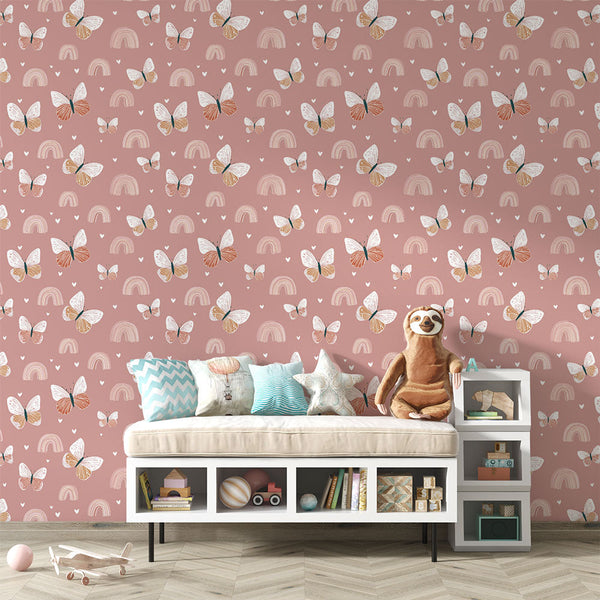 Butterfly Wallpaper | Butterflies and Rainbow Arches on Pink