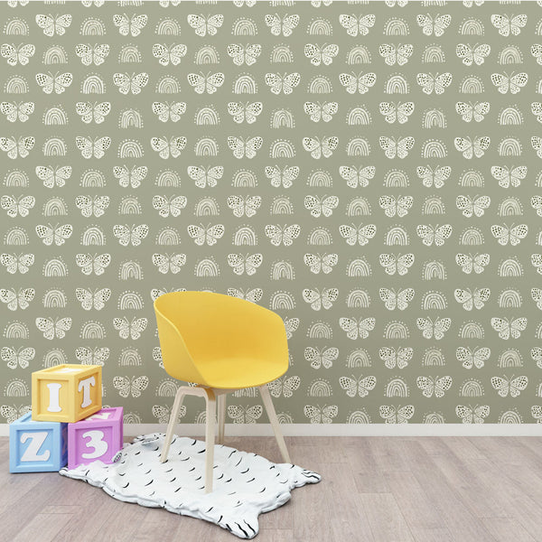 Butterfly Wallpaper | Butterflies and Rainbows on Sage Green