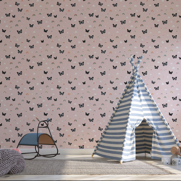 Butterfly Wallpaper | Black Butterflies on Delicate Pink