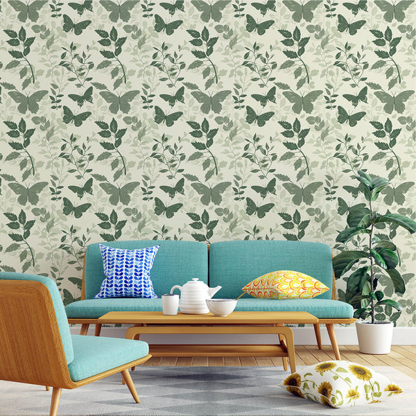 Butterfly and Foliage Wallpaper | Green Wings on Soft Ground