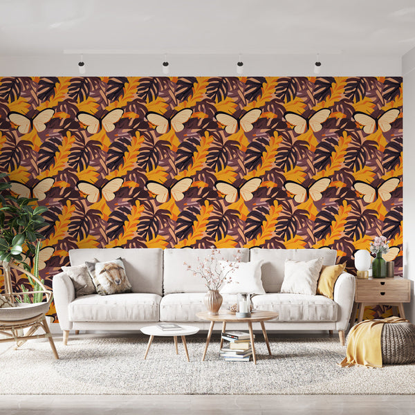 Tropical Butterfly Wallpaper | Colourful Leaves & Wings