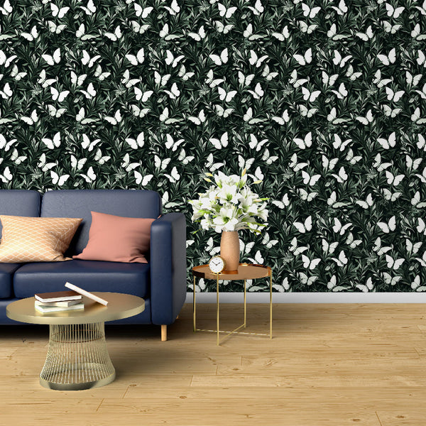 Butterfly Wallpaper | White Butterflies on Deep Green Foliage