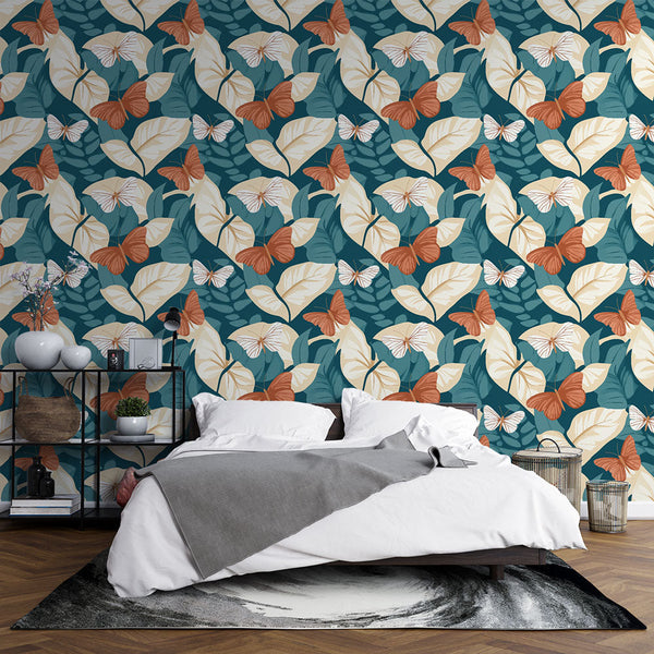 Butterfly Foliage Wallpaper | Vibrant Wings on Blue-Green