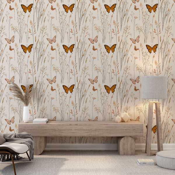 Butterfly Wallpaper | Orange Wings and Golden Grasses Mural
