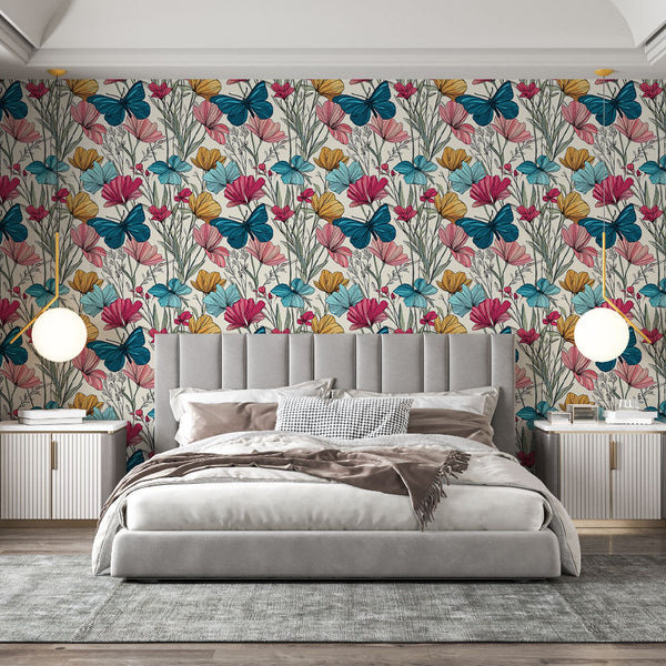 Butterfly and Flower Wallpaper | Colorful Wall Mural