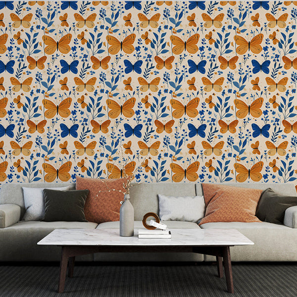 Butterfly Wallpaper | Orange and Blue Wings with Fine Flowers