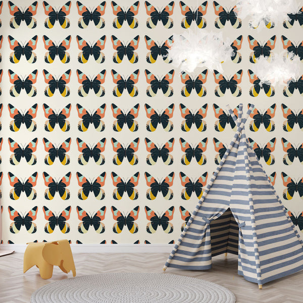 Butterfly Wallpaper | Vivid Stylised Butterflies on Cream