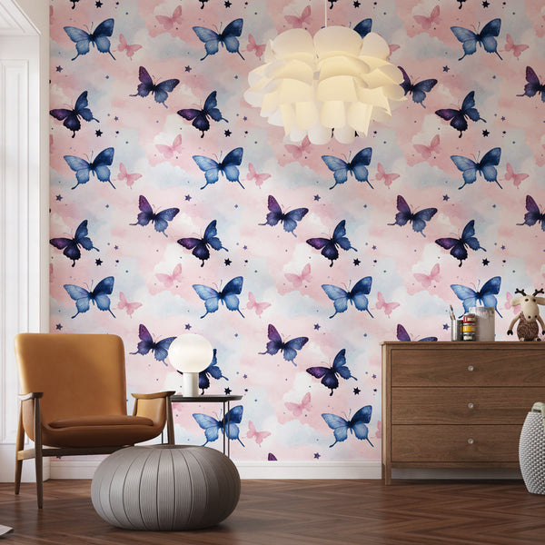Butterfly Wallpaper | Watercolour Butterflies on Pastel