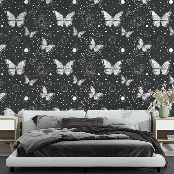 Butterfly Wallpaper | White Butterflies on a Dark Wall Mural
