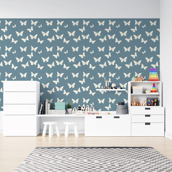 Butterfly Wallpaper | White Wings on a Calming Blue Ground