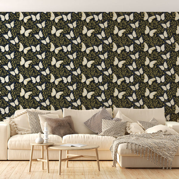 White Butterflies Wallpaper on Dark Elegant Background