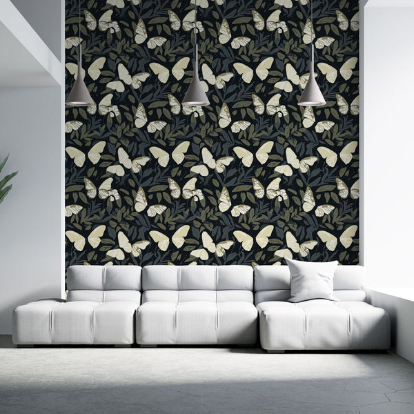 Enchanting Butterflies Wall Mural amid Dark Foliage