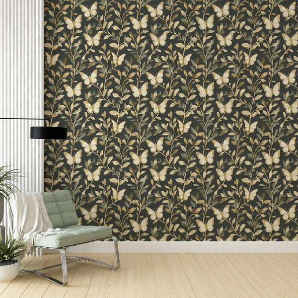 Butterfly Wallpaper | Cream Butterflies on Dark Foliage