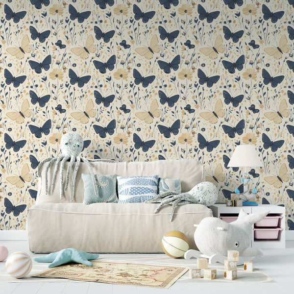 Butterfly Wallpaper | Butterflies and Flowers on Cream