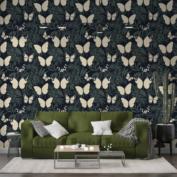 Butterflies Wall Mural on Tropical Leaf Canvas