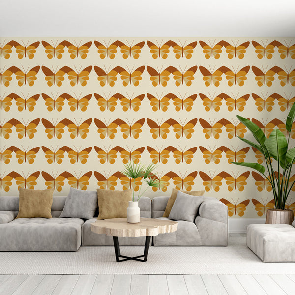 Butterfly Wallpaper | Orange Butterflies on a Soft Cream Ground