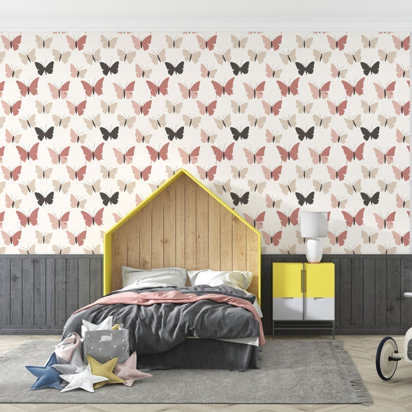 Butterfly Wallpaper | Delicate Blush, Sand and Black Butterflies