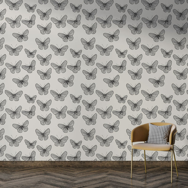 Butterfly Wallpaper | Black and White Wings, Light Wall Mural