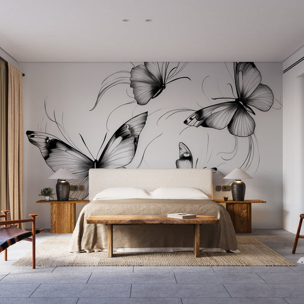 Butterflies Wallpaper | Delicate Black White Motifs