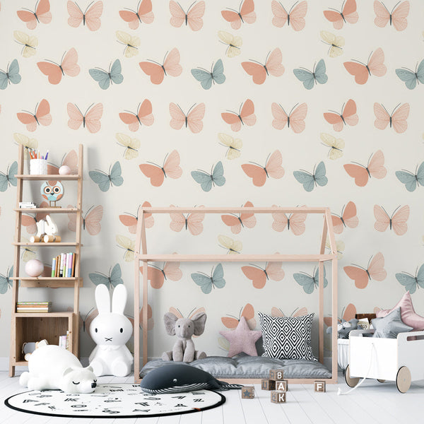 Butterfly Wallpaper | Delicate Pastel Wings on a Light Ground